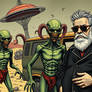 art style max Ernst An old fat beatnik in black