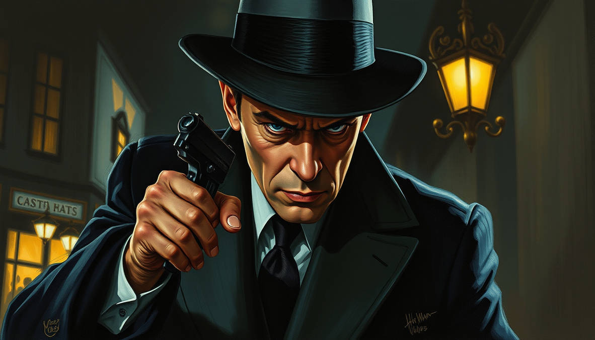 Hit Man Stalking, Film Noir Style Painted By Ed Ho