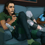 Loki and Valkyrie Playing Video Games
