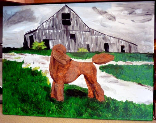 Work in progress - poodle and barn