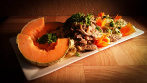 Food Art - Melon, Mushrooms and Concumber Salad