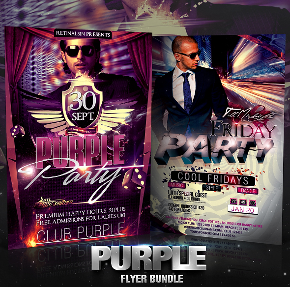 PSD Purple Flyer Bundle - 2in1