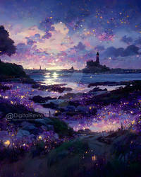 Purple Night Sky by the Sea