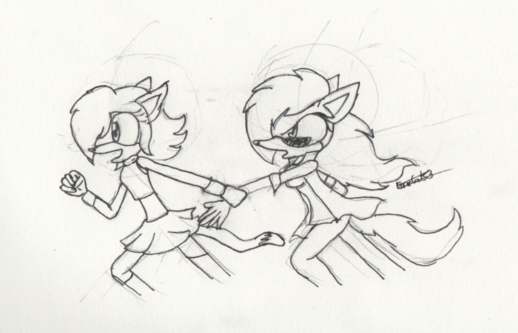 scoots and Abby running sketch