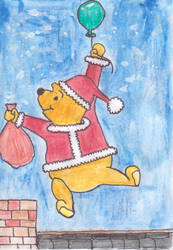 Pooh Bear as Santas Little Helper