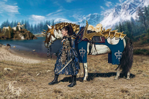 Noble Elven Warrioress with War Steed