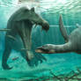 Spinosaurus attacking small leptocleidid