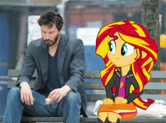 Sunset Shimmer trying to cheer up Sad Keanu GIF