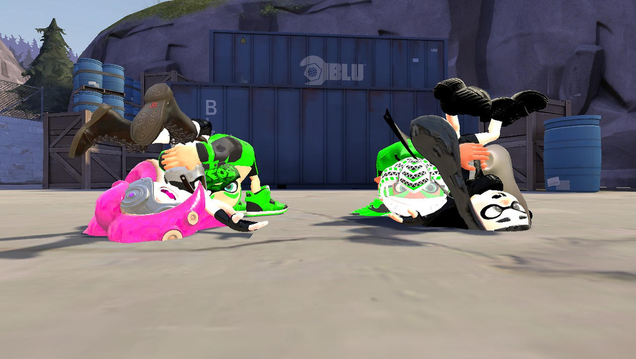 Octoling pink and Dark Inkling got knock out ! by groen21 on DeviantArt