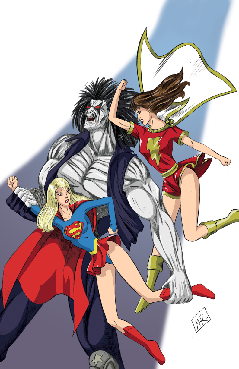 Supergirl and Mary Marvel vs Lobo - commission