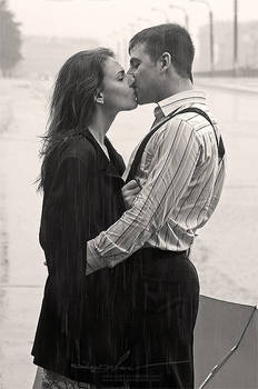 Kiss under a rain