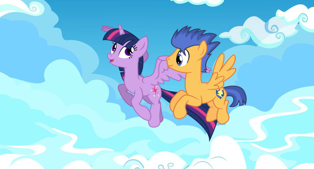 Twilight Sparkle and Flash Sentry flying together