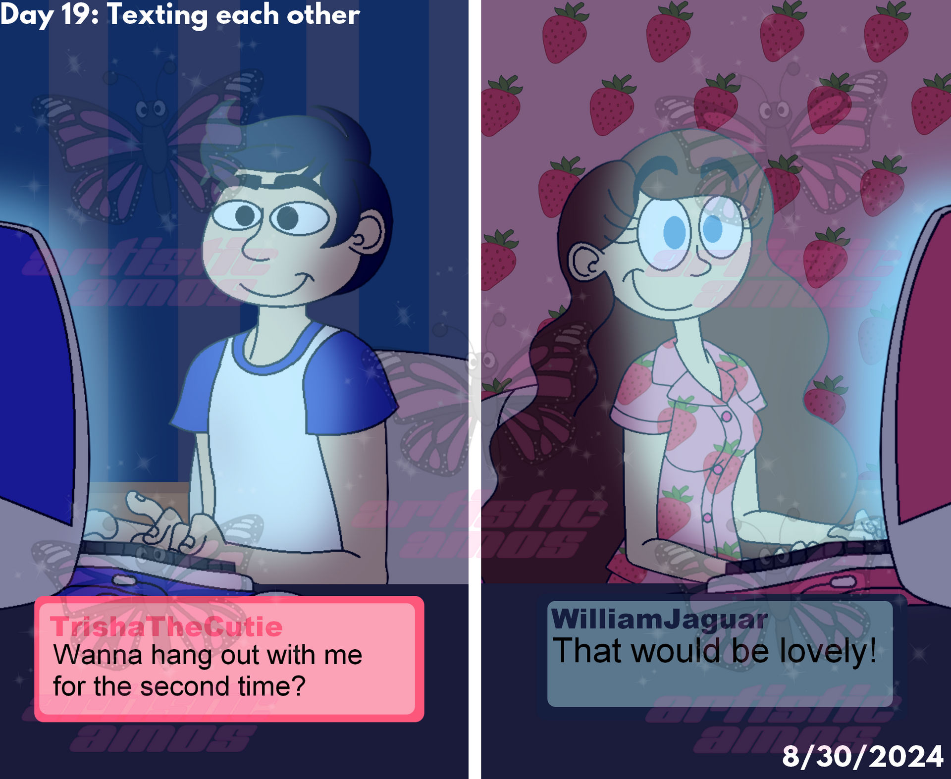 Deviantart Red Texting Day 19: Texting each other by ArtisticAmos on DeviantArt