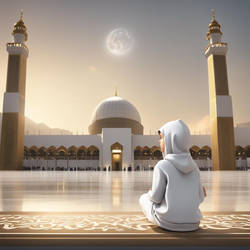 3d illustration of a beautiful boy praying in Kaba