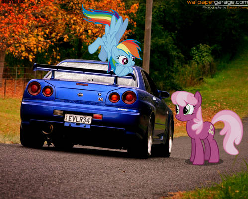 Cheerilee and Rainbow Dash with R34 Skyline GT-R