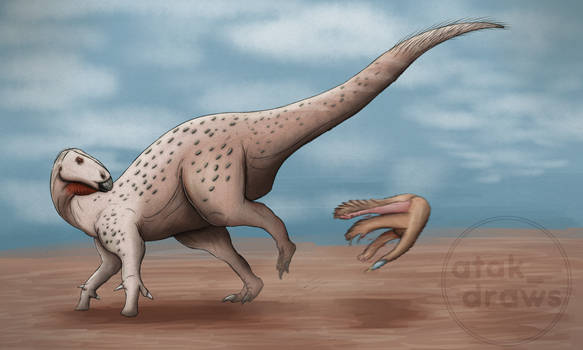 Mantellisaurus kicks a Pelecanimimus