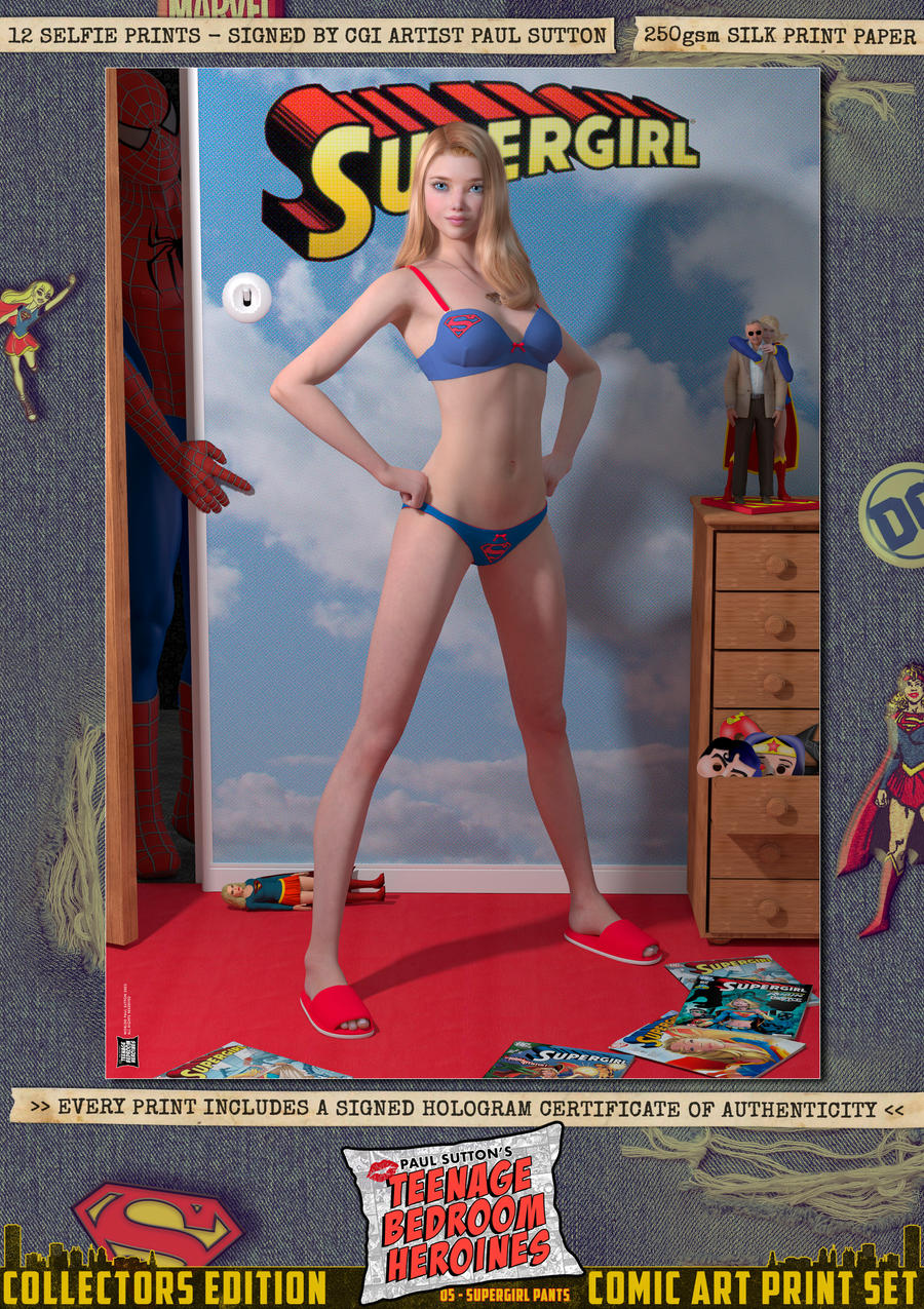 SUPERGIRL Pants 'Teenage Bedroom Heroines' Print