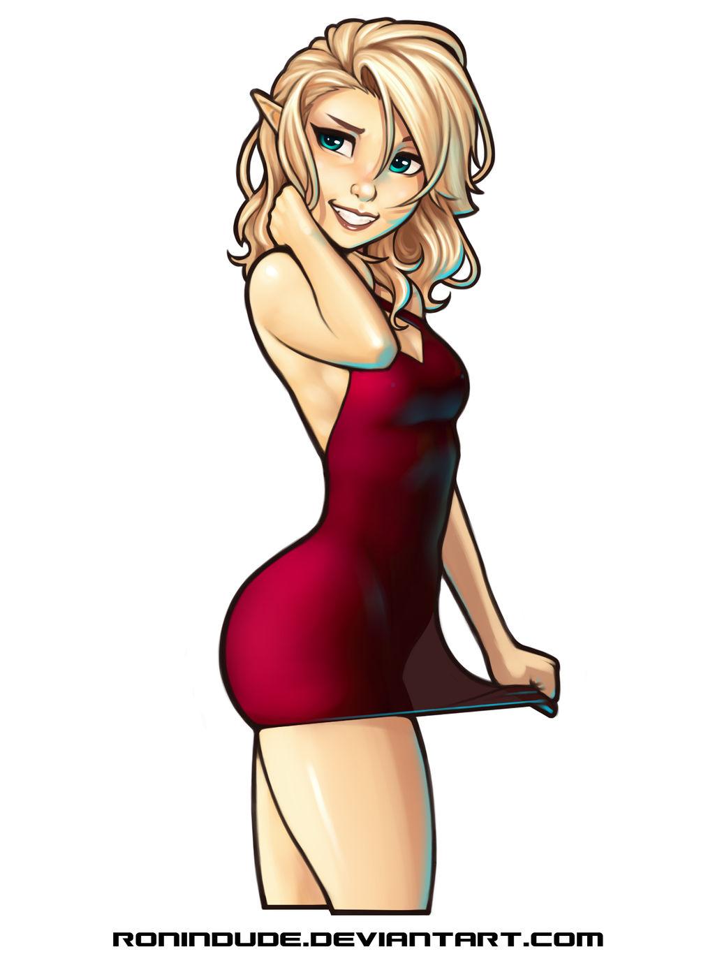 Evening Drawing - Sassy Elf in Little Red Dress