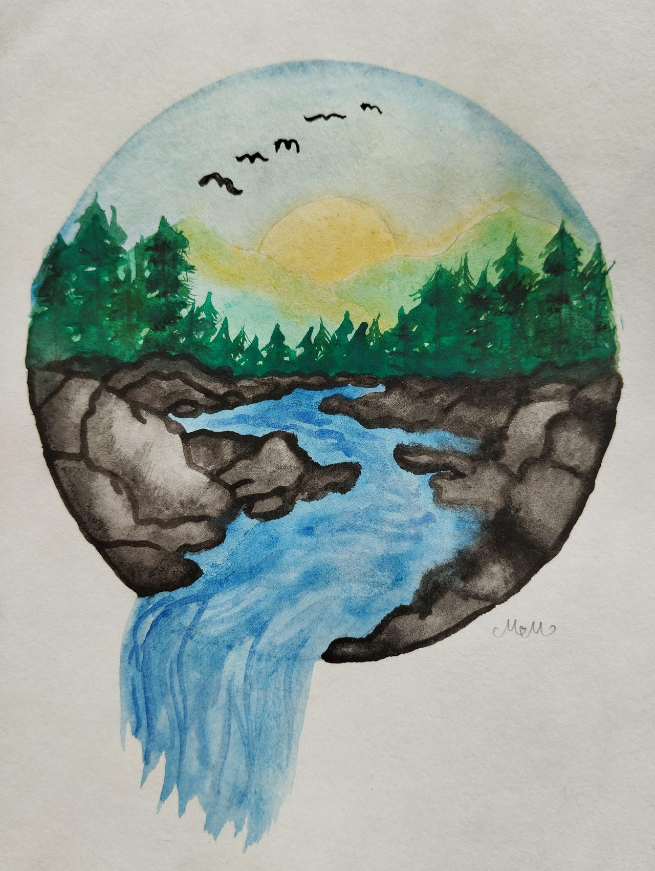 Bird Falling Deviantart A flock of birds flying high above falling water by Mythiana on DeviantArt