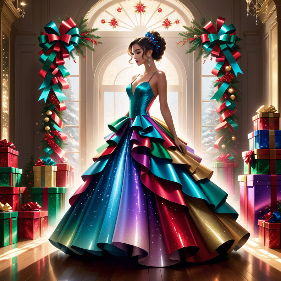 Woman In Opulent Christmas Present Dress by sundaenightai on DeviantArt