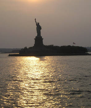 Liberty at sunset