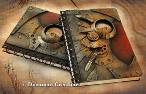 Steampunk Notebook Metal Bronze Red