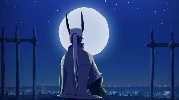 Ugo facing the moon