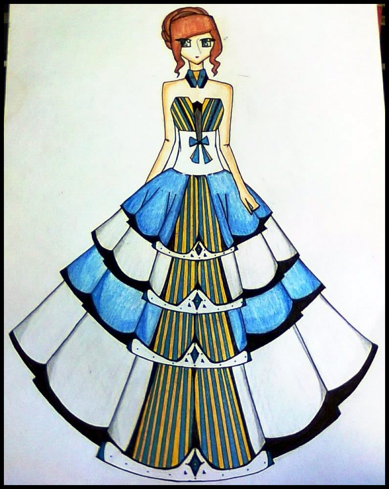 blue and silver ball gown