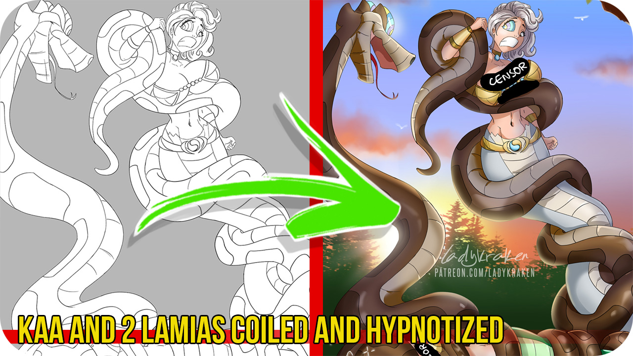 Kaa And 2 Lamias Coiled Painting Video Timelapse By LadyKraken On kaa-and-2-lamias-coiled-painting-video-timelapse-by-ladykraken-on