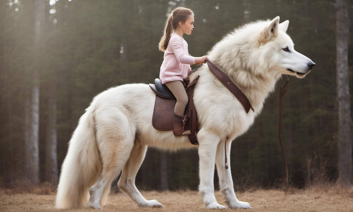 Little Girl Mounted Atop Her Giant Wolf, Riding, D by sangerzonnvolt1 ...