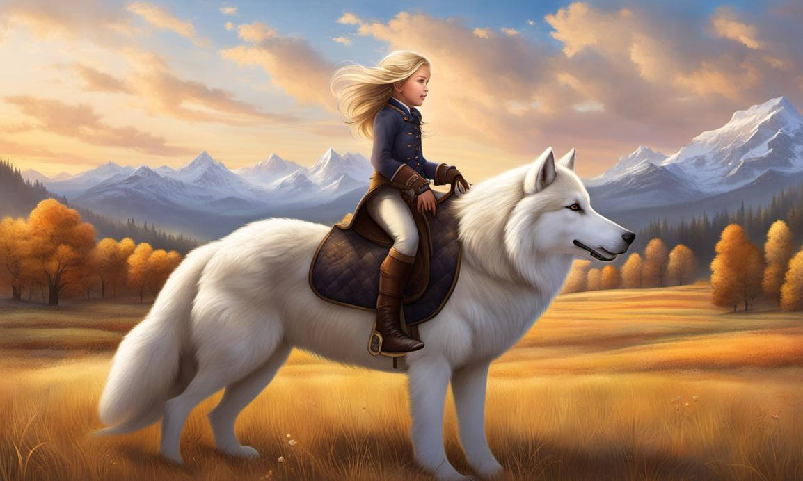 Little Girl Mounted Atop Her Giant Wolf, Riding, by sangerzonnvolt1 on ...