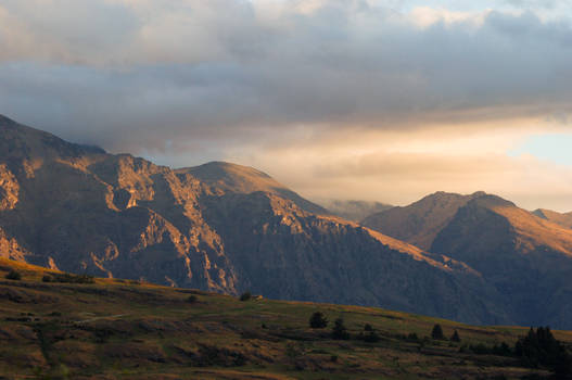 NZ Sun hitting hills forground shadow