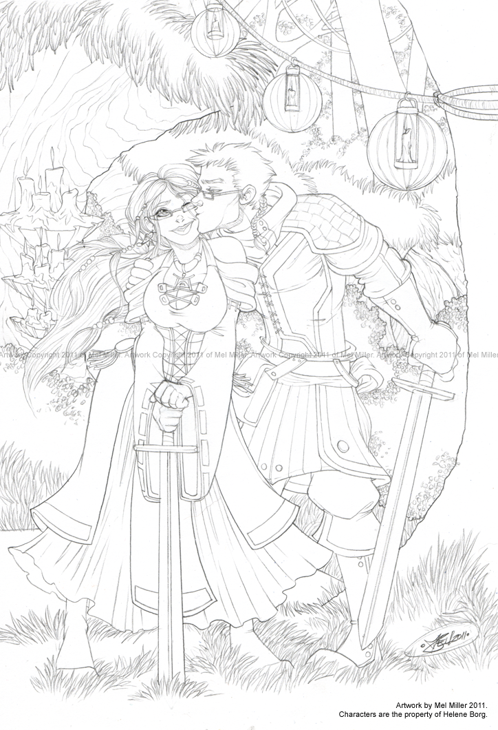 Selene and Shamael - Line Art