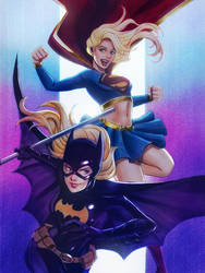 Batgirl and  Supergirl color by Protokitty
