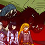 Team RWBY and their dinosaurs