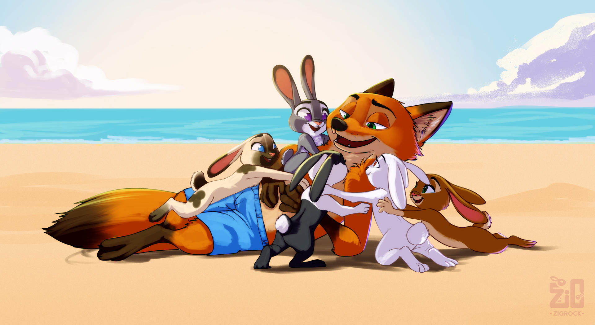 Fox Rabbit Art A fox surrounded by rabbits. by zigrock001 on DeviantArt