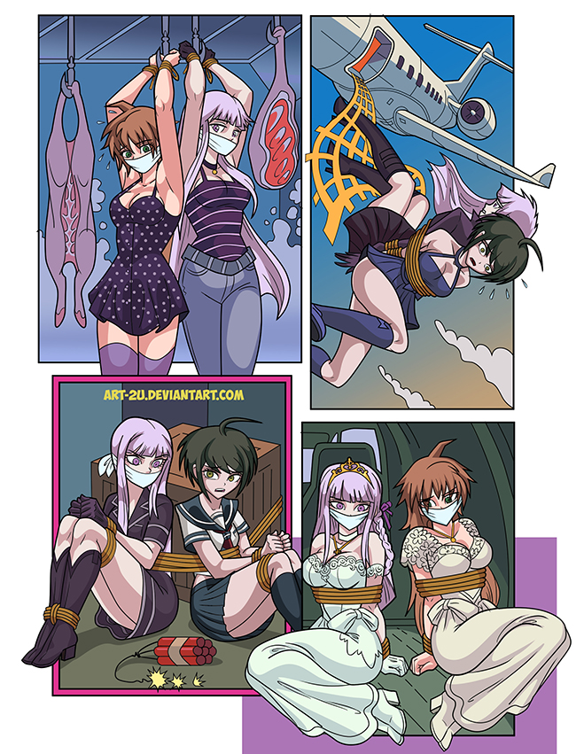 c.c., lelouch vi britannia, kirigiri kyoko, monokuma, naegi makoto, and 1  more (danganronpa and 2 more) drawn by creayus