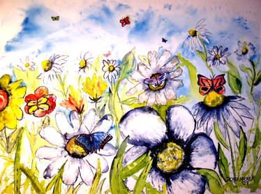 Butterflies and Flowers painting