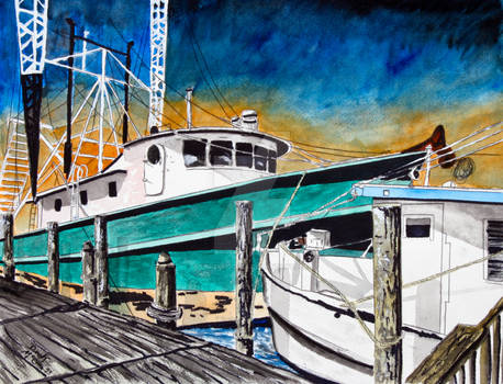 shrimp boat watercolor painting art print