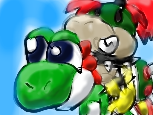 Baby Bowser rides Yoshi