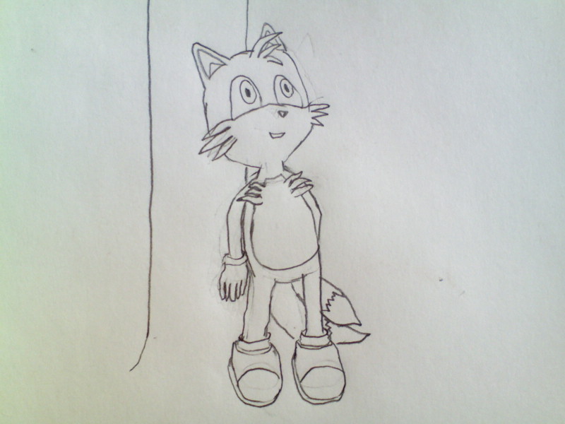 Tails standing against a tree