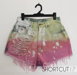 Ombre Yellow Orange Pink Distressed Cut Off Shorts