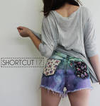 Purple Green Ombre Floral Pocket Patch Shorts by Eloi5e