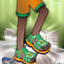 Wilbo showing his Dinosaur Sandals