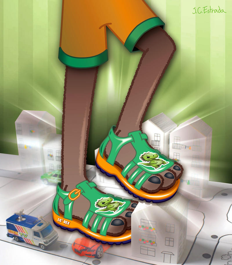 Wilbo showing his Dinosaur Sandals