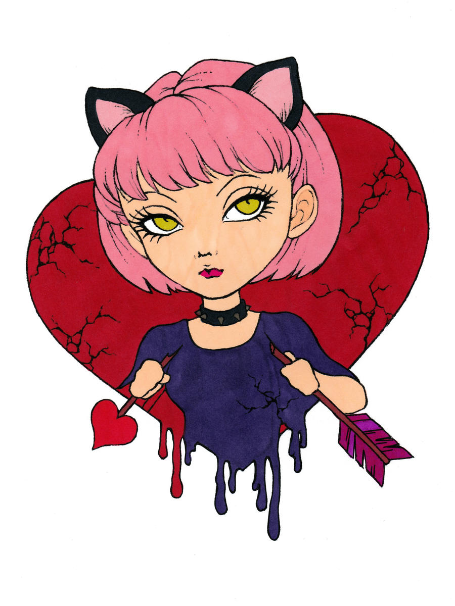 Anti-Valentine Girl With Nekomimi - Colored