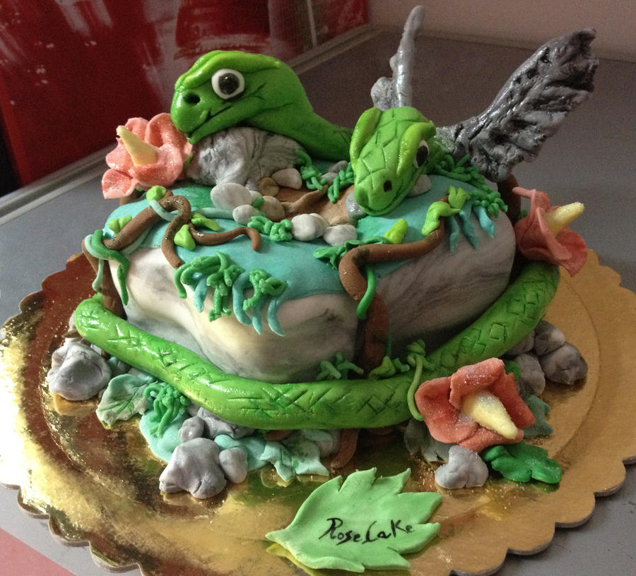 2 headed snake cake (la serpe alata) by rosecake