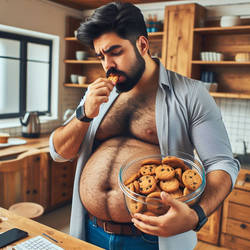 Fat guy eating cookies AI