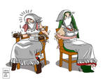 Mei And Ibara Chairtied-apron And Headscarves