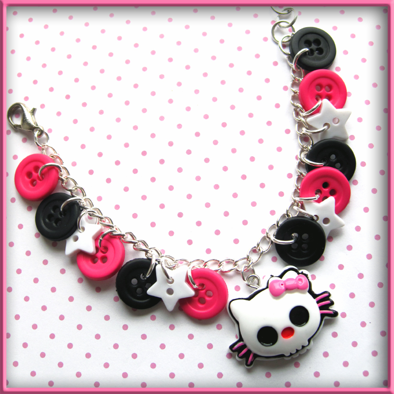 Skull Kitty Button Bracelet